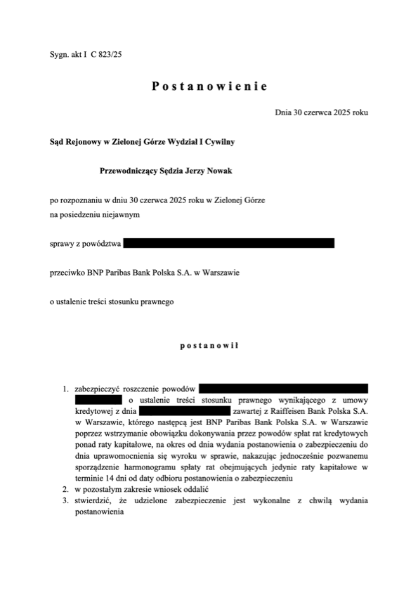 Postanowienie o zabezpieczeniu SKD, SR Zielona Góra I C 823/25